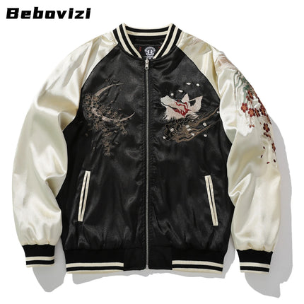 Japanese Men Baseball Jackets High Quality Autumn Nine-tailed Fox Embroidered Yokosuka Coat Hip Hop Streetwear Harajuku Clothing