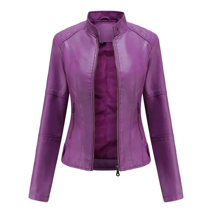 Faux Leather Jacket Women 2025 Autumn Spring Women's Moto Biker Jacket Red Black Coat Outerwear Brown Purple Blue 3xl 4xl Coffee
