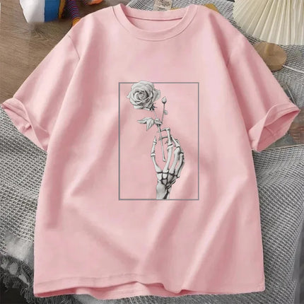 Halloween Thanksgiving Fall Autumn Clothing Clothes T rose Women Print T-shirts Female Top Fashion Graphic Tee Cotton Oversized