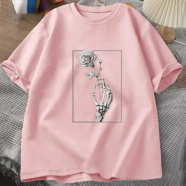 Halloween Thanksgiving Fall Autumn Clothing Clothes T rose Women Print T-shirts Female Top Fashion Graphic Tee Cotton Oversized