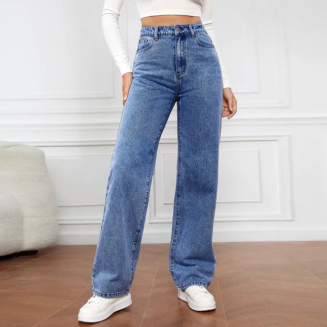 High Waist Slim Fit Straight Leg Jeans for Women 2025 New Cross-Border Straight-Leg Denim Slimming Long Jeans