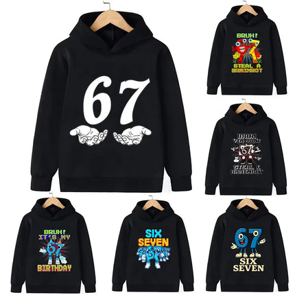 67 Six Seven Hoodies Clothing Italian Brainrot Sweatshirt Children Korean Tops Steal A BrainRot Cartoon Girls Boy Hooded Girls