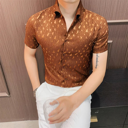 2024 Summer Fashion Printed Shirts High Quality No Ironing Slim Fit Short Sleeve Social Formal Shirt Club Outfits Tuxedo 4XL-M