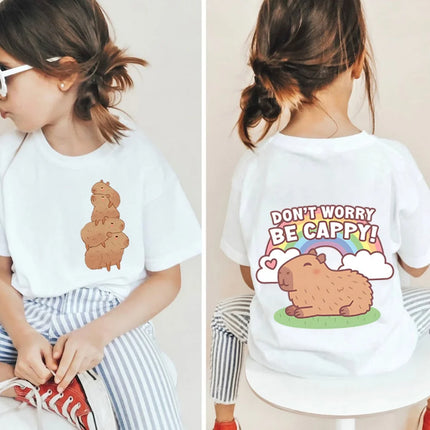 Kawaii Capybara Lovers Kids T-Shirt Short-Sleeved White T-Shirts Cartoon Tees Summer Children Top Crew Neck Children's Clothing
