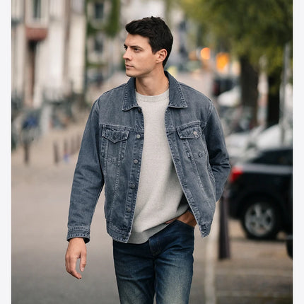 SIMWOOD 2025 Spring New Oversize 12.5oz Classical Denim Jackets Men Washed Vintage Casual Jacket