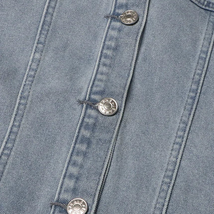 VGH Streetwear Spliced Button Chic Denim Jacket for Women Diagonal Collar Long Sleeve Patchwork Pockets Slim Short Coat Female