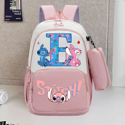 Disney Stitch Backpack with Pencil Bag for Students Anime High-capacity Schoolbag Boys Girls Letter A-Z Printed Backpacks Gifts