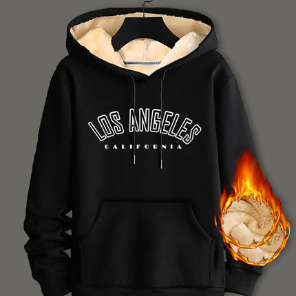 Winter Lambswool Hoodies Thicken Warm Windproof Sweatshirts Print Hooded Pullover Loose Men Women Winter Hoodies Black