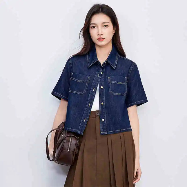 SENTUBILA Lyocell Denim Women Jackets 2025 Retro Fashion Short Streetwear Button Pockets Casual Female Outerwear W52W59414