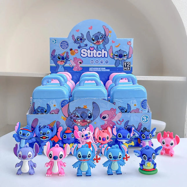 Disney 12pcs New Stitch  Blind Box Luggage Case Toy Blind Box Doll Educational Cartoon Cute Keychain