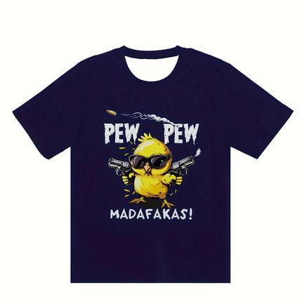 Men's Breathable Cool Chick Cartoon Print Short Sleeve T-Shirt Casual Streetwear Fashion Round Neck Summer Casual Wear Tops