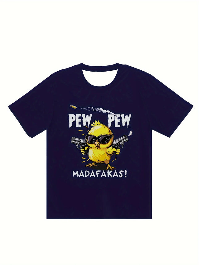 Men's Breathable Cool Chick Cartoon Print Short Sleeve T-Shirt Casual Streetwear Fashion Round Neck Summer Casual Wear Tops