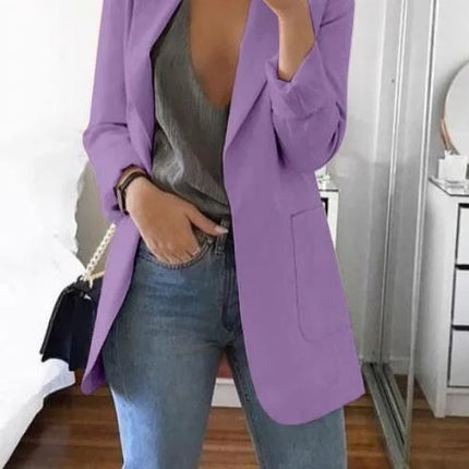 Women Lapel Slim Cardigan Suit Coat Fashion Casual Suit Polo Neck Slim Fit Blazer Long Sleeve Jacket Coat