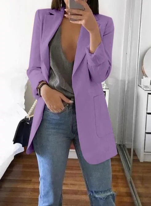 Women Lapel Slim Cardigan Suit Coat Fashion Casual Suit Polo Neck Slim Fit Blazer Long Sleeve Jacket Coat