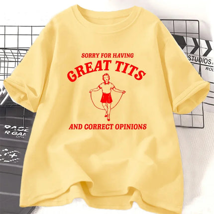 Having Great Tits T Shirts Cotton Casual Short Sleeve Tshirt Funny Quote Feminism T-Shirt Women's Tops Tee Clothing Streetwear