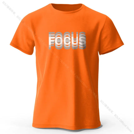 Focus Letter Minimalist Style 100% Cotton T-Shirt, Lightweight Round Neck Short Sleeve Tee, Perfect for Men & Women