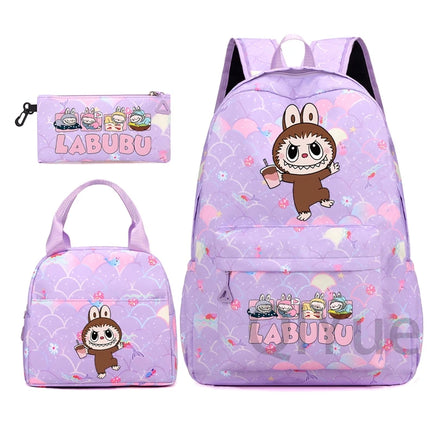3Pcs/set Backpack for Girl School Teen Student Knapsack Women Rucksack with Lunch Bags Pencil Bag Fish Scale Style Bags