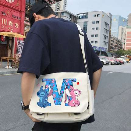 Disney Stitch Canvas Postman Bag for Men Women Anime High-capacity Shoulder Bag Students Portable Fashion Crossbody Pouch Gifts
