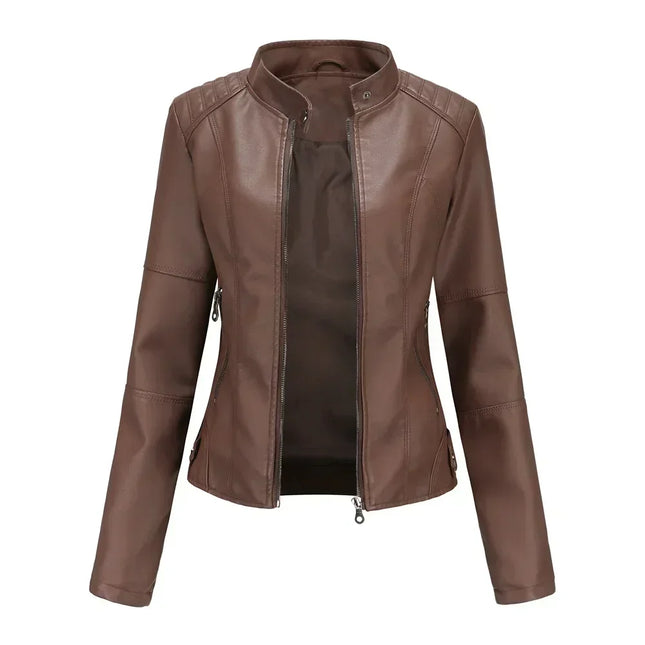 Faux Leather Jacket Women 2025 Autumn Spring Women's Moto Biker Jacket Red Black Coat Outerwear Brown Purple Blue 3xl 4xl Coffee