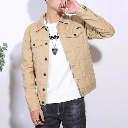 Men Cargo Casual Denim Jackets Slim Solid Color Outwear Coats For Male Size M-3XL