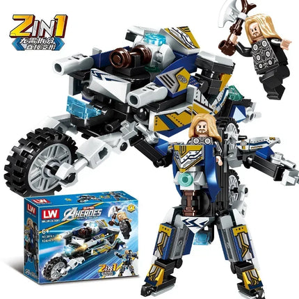 NEW Disney Superhero Transforming Mecha Motorcycle 2 in 1 Building Blocks Sets Movie Avengers Model Bricks Kit Kids Toys Gift