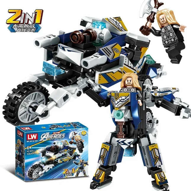 NEW Disney Superhero Transforming Mecha Motorcycle 2 in 1 Building Blocks Sets Movie Avengers Model Bricks Kit Kids Toys Gift