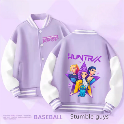 Spring/Autumn New Boys Girls Jacket KPop Demon Hunters Huntrix Baseball Uniform For 4-14 Years Children Sports Outerwear