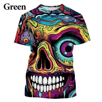 Colorful Street Graffiti Hip Hop Cool Skull 3D Printed Crew Neck T-shirt Personalized Men's Fashion Casual T-shirt Short Sleeve