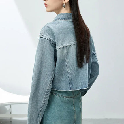 SENTUBILA 100% Cotton Washed Denim Jackets for Women 2025 Spring Casual Loose Turn Down Collar Fashion Short Jacket W41W54341