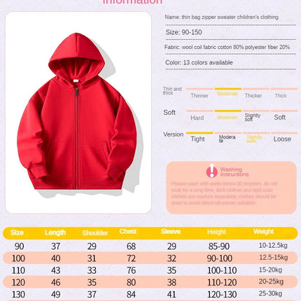 Hoodies for Children 2023 Autumn Zipper Hooded Sweatshirt Infants Boys Girls Clothes Casual Active School Teen Kids Outerwear
