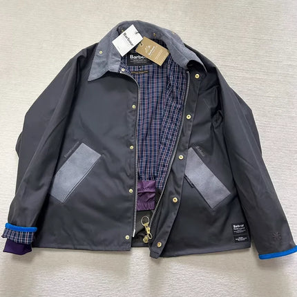 B@r Flower MOUNTAIN Waxed Jacket, Contrasting Jacket, Grey Collar
