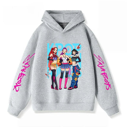 Gray Hoodies Trendy Casual Clothing Long Sleeve For Girls Child K-pop Demon Hunters Clothing Toddler New Printing Hooded Tops