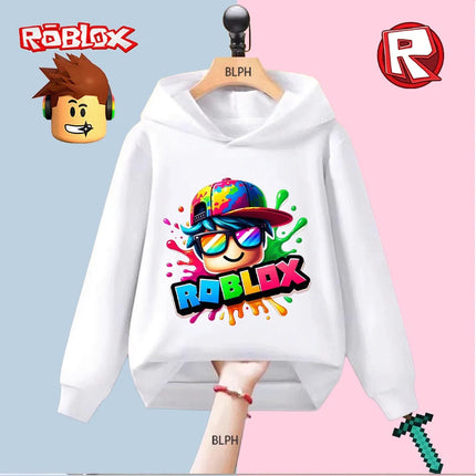 Kids' Hoodie with Roblox Colorful Character Print, Fashion Casual Sweatshirt for Boys Girls, Trendy Streetwear Pullover