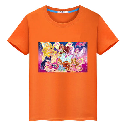Winx Cute Tops t shirt for kids boy 10year anime Short Winx print Cartoon 100%Cotton  pride tshirt y2k girl clothes baby clothes