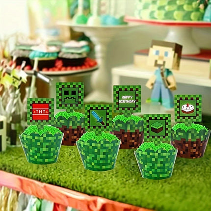24/48pcs Minecrafte steve Diamond sword Decoratio Disposable Paper Cups cake card enderman Birthday Party Tableware Cake Cup Toy