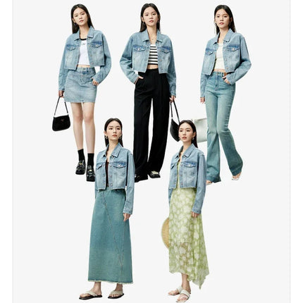 SENTUBILA 100% Cotton Washed Denim Jackets for Women 2025 Spring Casual Loose Turn Down Collar Fashion Short Jacket W41W54341