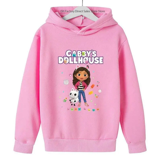 Girls Cute Cartoon Print Gabby's Spring Autumn Long Sleeve Hoodies Casual Tops Clothes 2-13 Years Kids Loungewear Outfits Hoodie