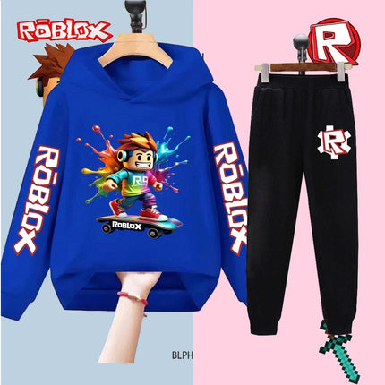 Kids Roblox Printed Sweatshirt Set Boys Girls Long Sleeve Top Pants Casual Sportswear Outfit Children's Fashion Clothing
