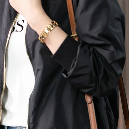 Baseball Aviator Coat Woman Zip-up Black Spring Autumn Plain Bomber Jacket for Women 2025 Trend Fashion High Quality Long Sleeve