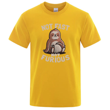 Not Fast Not Furious Kawaii Sloth Print Clothing Men Street Oversized T Shirts Breathable Cotton Streetwear Creativity T-Shirt