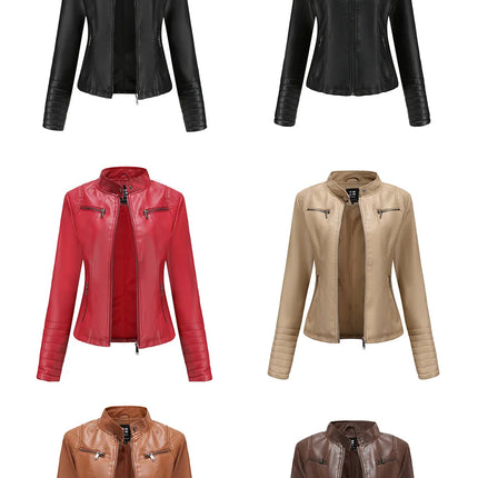 2025 Women's Leather Jacket Spring Autumn Thin Motorcycle Suit European Size Leather Jacket Short Fashion Women's Jacket