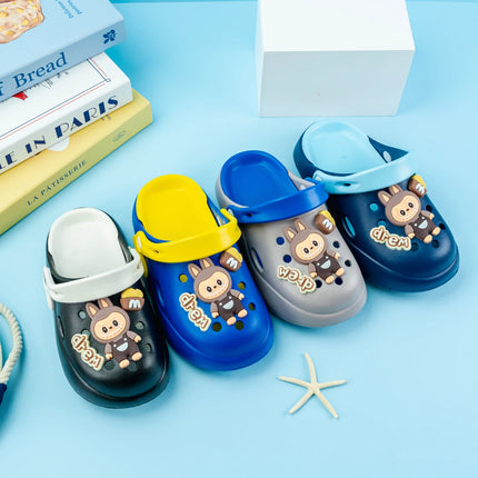 New Boys' Slippers with Cartoon Letters, Double Color Matching, Versatile Eva Clogs, Soft-Soled Non-Slip Sandals 837