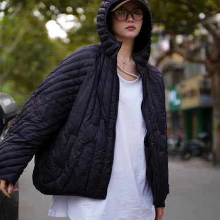 Lagabogy 2024 Autumn Winter Women Oversized Puffer Jacket Short Ultra Light 90% White Duck Down Coat Hooded Warm Parkas Outwear