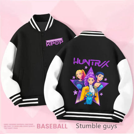 Spring/Autumn New Boys Girls Jacket KPop Demon Hunters Huntrix Baseball Uniform For 4-14 Years Children Sports Outerwear