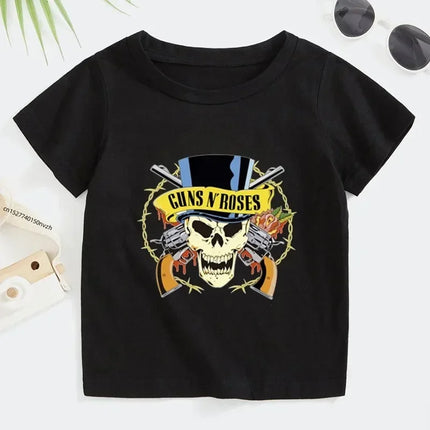 Rock Printed T-shirt Summer Rock Band Gun N Roses Children's Tshirt Boys Girls Kpop Music Short Sleeve Tops Kids Casual Clothes