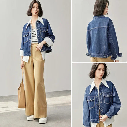 SENTUBILA Embroidery Cotton Denim Jackets for Women 2025 Spring Casual Short Denim Coat Female Long Sleeve Outerwear W43W56028