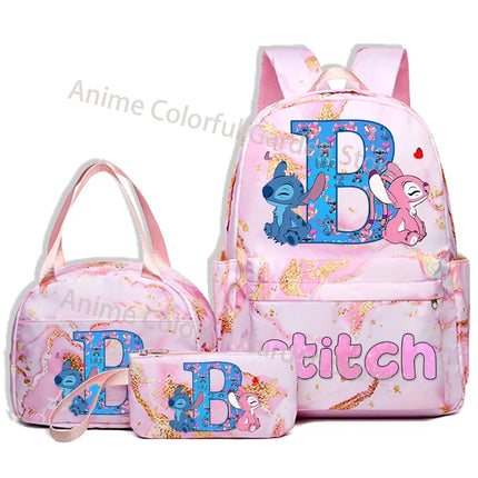 3pcs Disney Stitch Backpack Pencil Case Lunch Bag Set Students Fashion Schoolbag Pen Bag Bento Pouch Suit Anime School Supplies