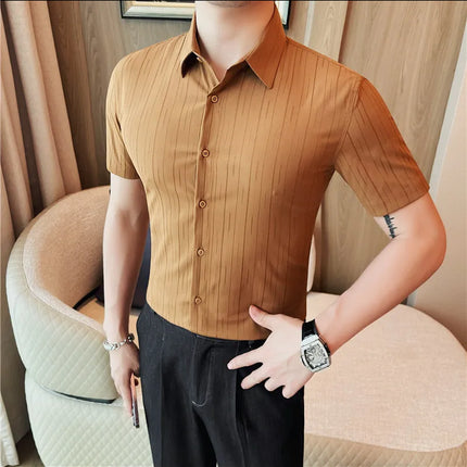 Plus Size 4XL-M Luxury Summer Fashion Striped Shirts Men's Short Sleeved Slim Fit Casual Business Shirt 2024 New Club Outfits