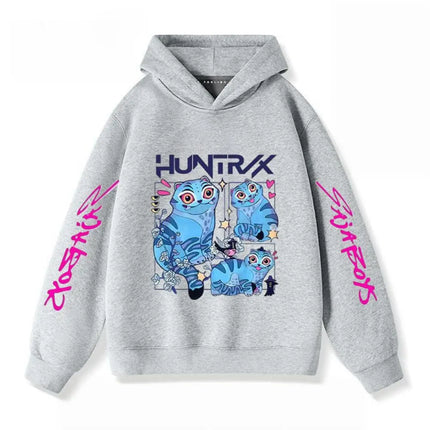 Gray Hoodies Trendy Casual Clothing Long Sleeve For Girls Child K-pop Demon Hunters Clothing Toddler New Printing Hooded Tops