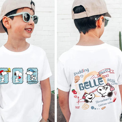 Snoopy print children's clothing kids cotton T-shirt cartoon short-sleeved white top personality clothing suitable for boys